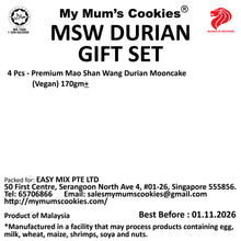 Load image into Gallery viewer, 1-for-1 (2 boxes &amp; 2 bags) Tree-Ripened MSW Durian Mooncake Gift Set (Total 8 pcs X 170g)
